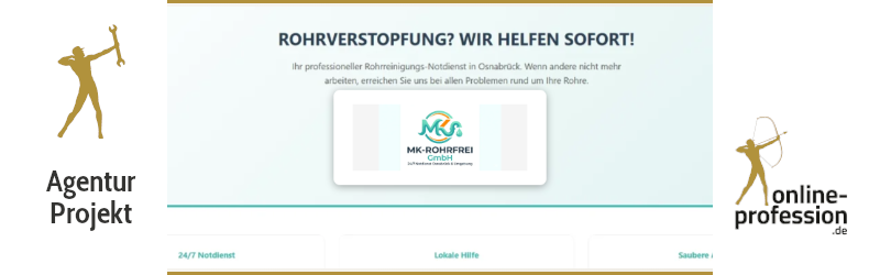 Eine eigene Notfall-Seite für schnelle Hilfe: MK-Rohrfrei für Krüsselmann Rohrreinigung
